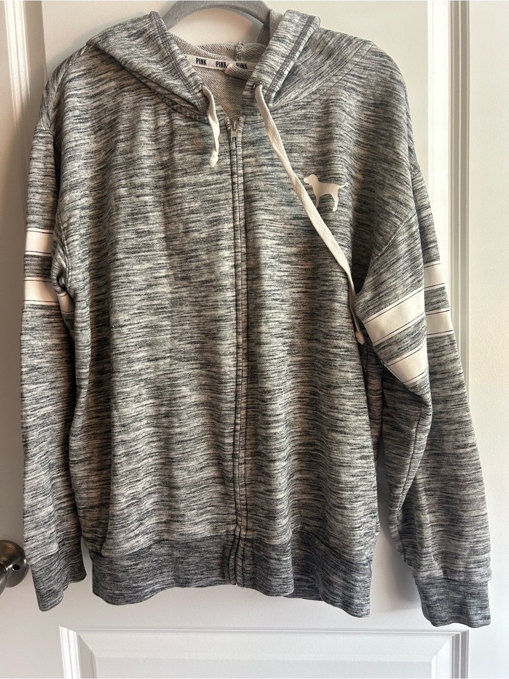 PINK Victoria's Secret Gray Marled Full-Zip Hoodie Sweater